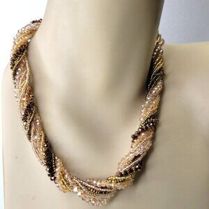 Multi Strand Braided Necklace Glass Bead Braided Necklace Beaded Twist Necklace